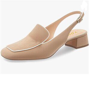YDN Beige Square Toe Block Low Heels Slingback Formal Loafer Dressy Pump